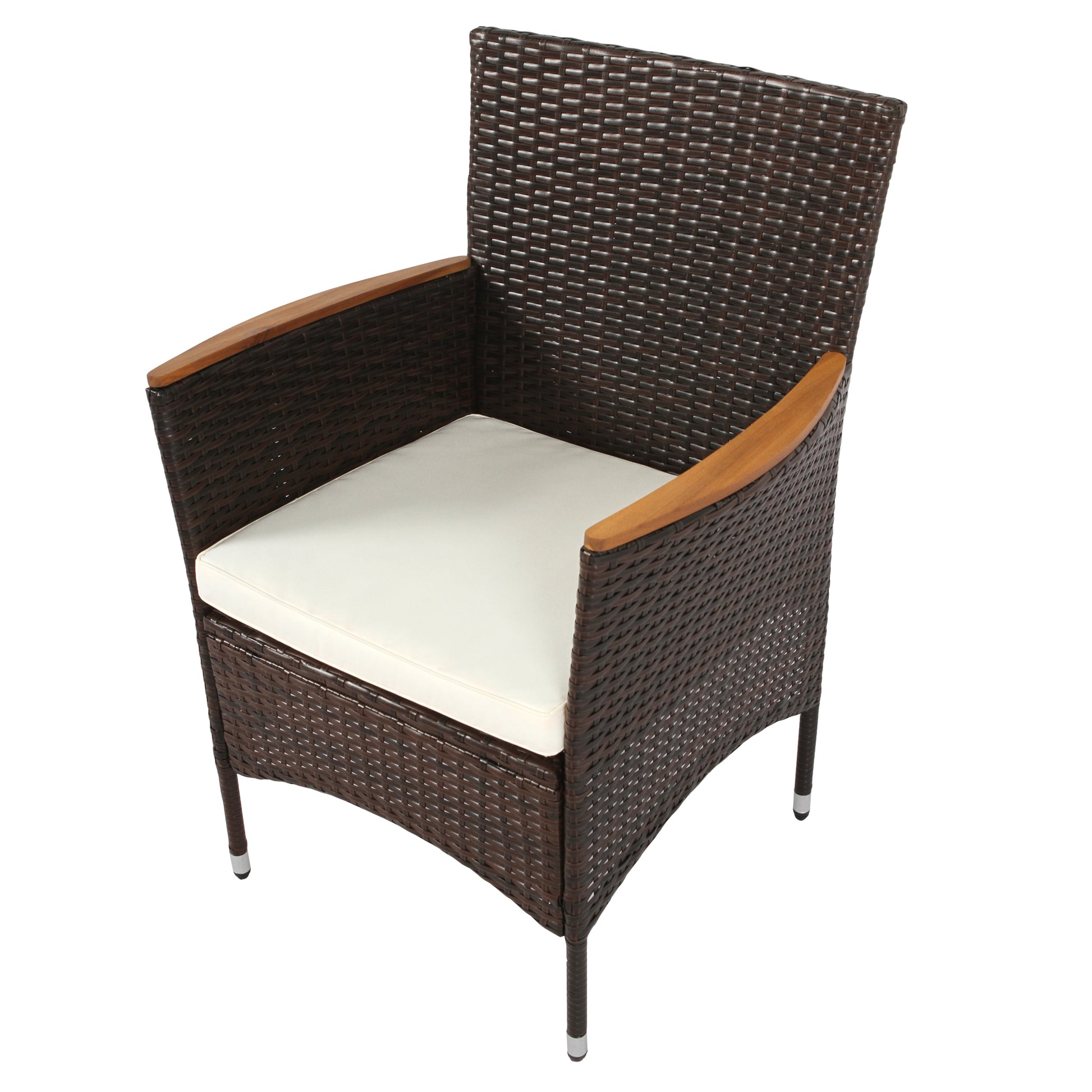 7 Piece Outdoor Patio Dining Set, Garden Pe Rattan Wicker Dining Table And Chairs Set, Acacia Wood Tabletop, Stackable Armrest Chairs With Cushions, Brown Yes Dining Set Brown Garden & Outdoor Multiple Chairs Seating Group Wicker Wicker