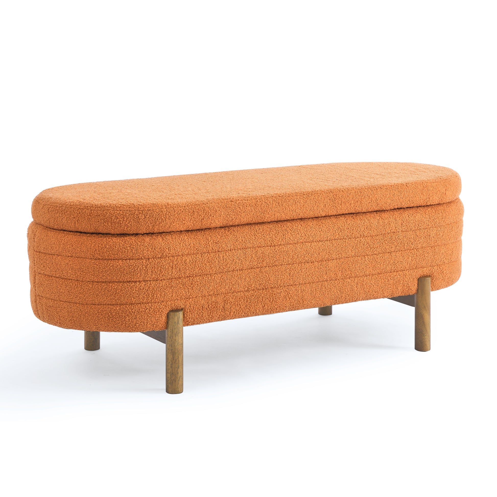 Ottoman Oval Storage Bench,Rubber Wood Leg,Orange 46."X17.7"X10.8" Orange Foam