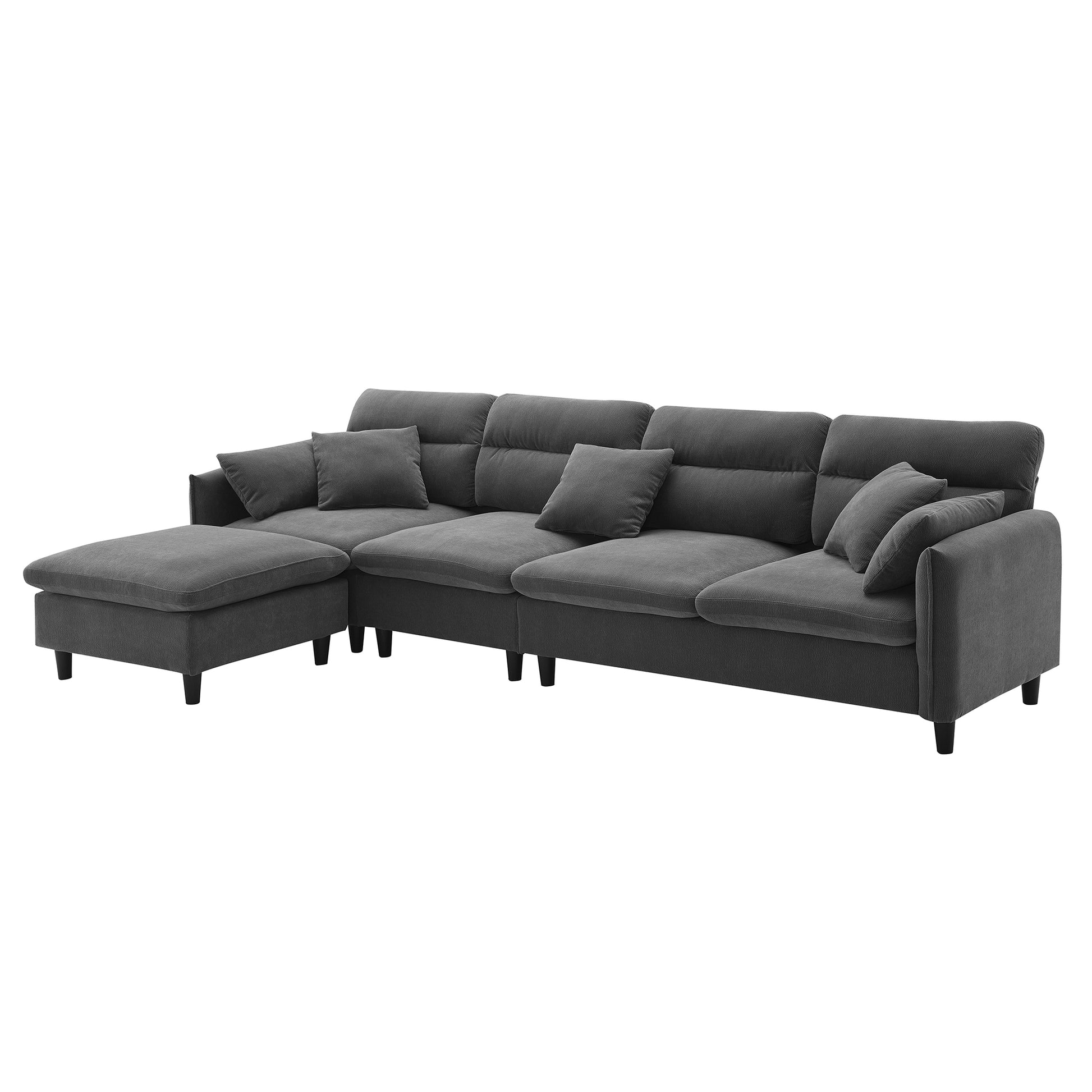 110*62" Modern Convertible Sectional Sofa,L Shaped Reversible Couch Set With Free Pillows,5 Seat Cloud Chenille Indoor Furniture With Ottoman For Living Room,Apartment,3 Colors Gray Chenille 5 Seat