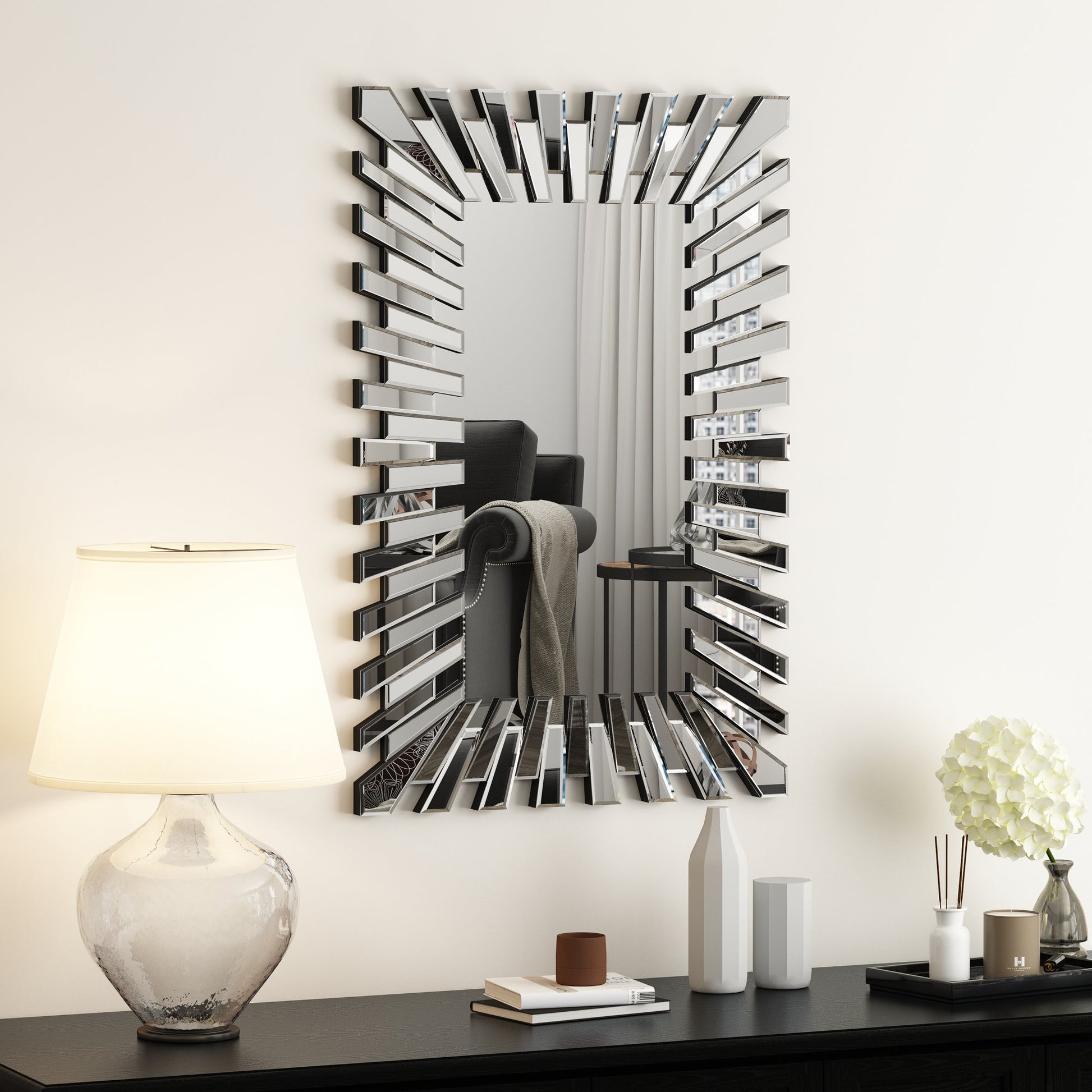 Wall Mirror Decor Sunburst Rectangle Mirrrors Silver Modern Mirror For Home Decor Silver Art Deco,Modern Mdf Glass,Mirror