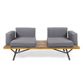 Canoga Outdoor Industrial Loveseat With Coffee Table Natural Grey Fabric