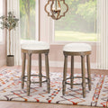 Barstools Set Of 2, 360 Degree Swivel, Accent Wooden Swivel Seat Counter Height Bar Stool,White Fabric Cushioned Seat, Bar Stool Perfect For Dining & Living Room With Light Brown,Natural Height 26