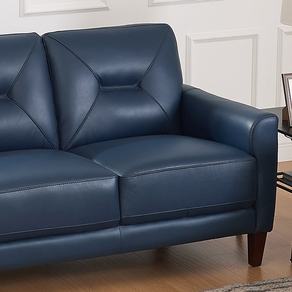 Mavis Leather Sofa Navy Memory Foam Genuine Leather 3 Seat