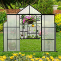 8X10Ft Double Door Polycarbonate Greenhouse Raised Base And Anchor Aluminum Heavy Duty Walk In Greenhouses For Outdoor Backyard In All Season,Black Black Aluminium