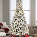 8Ft Pe Pvc Floceked Christmas Tree With Easy Power & Memory Wire Technology, 470 Dual Color Leds With 10 Function, G45 Bulbs, And 1793 Tipsinnovative Holiday Experience Green,White Polyethylene