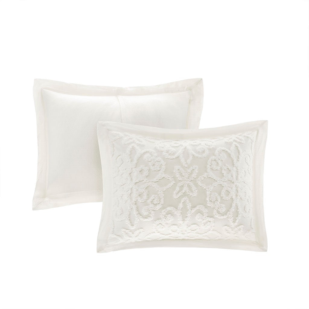 3 Piece Tufted Cotton Chenille Bedspread Set Off White King Cal King Off White Cotton