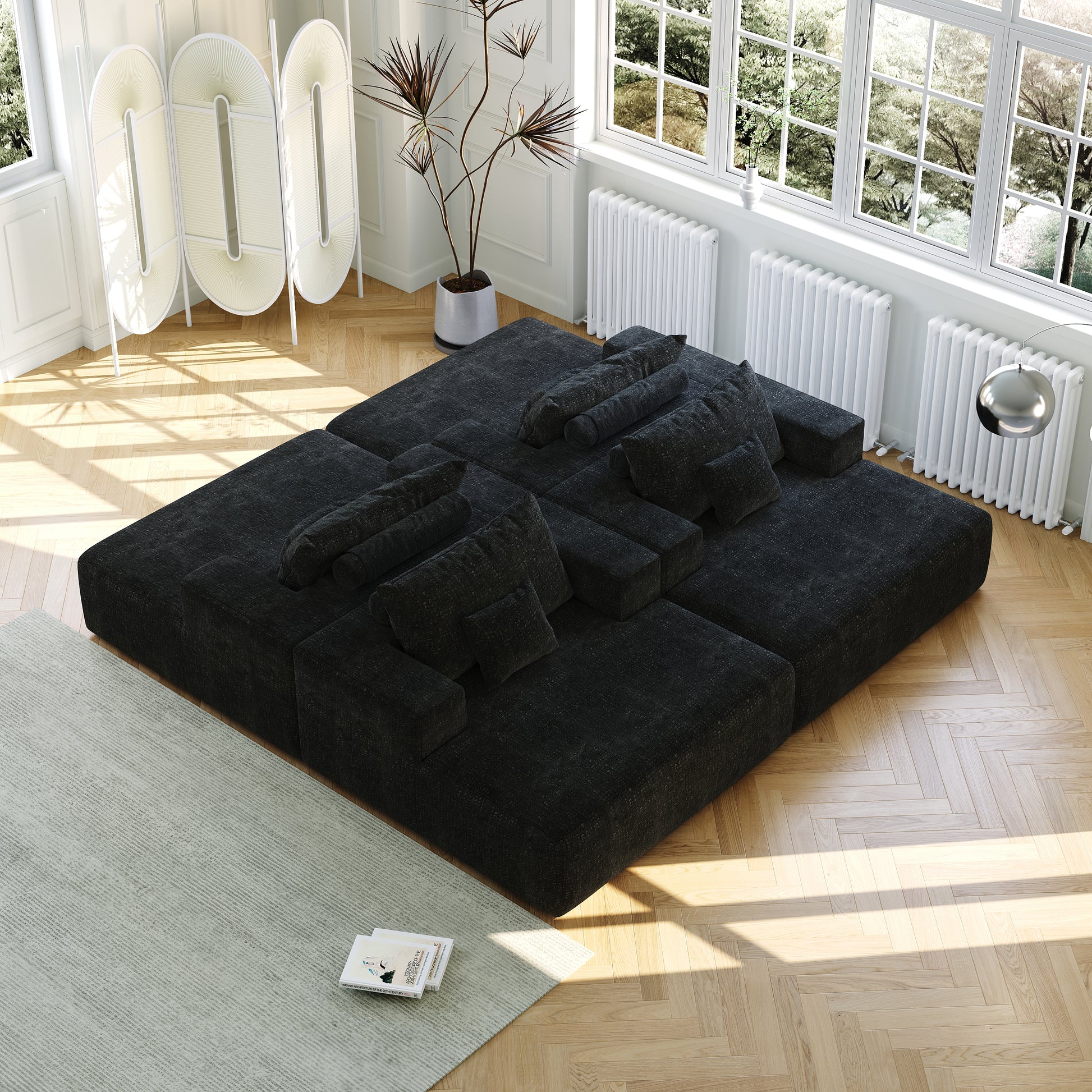 55 Inch Chenille Sponge Sofa Lounge Chair,No Assembly Required,Fluffy Modern Sleeper Chair For Indoor Living Room Bedroom Black Foam Chenille 1 Seat