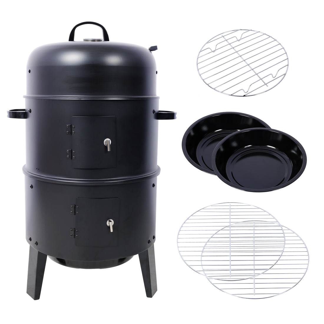 Charcoal Smoker Grill Wood Smoker Grills Outdoor Cooking 16 Inch Vertical Smoker Portable Bbq Grill For Camping, Black Black Steel