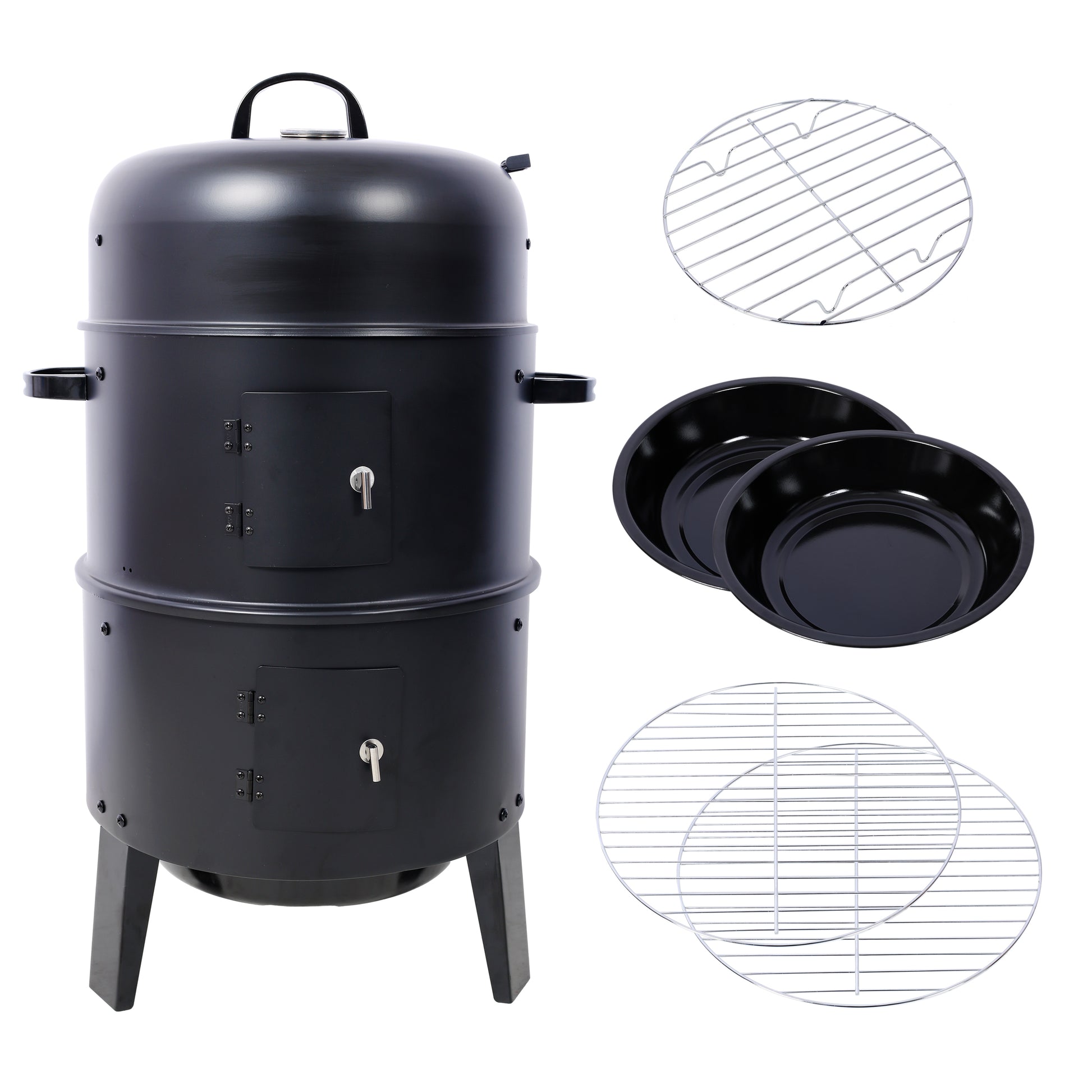 Charcoal Smoker Grill Wood Smoker Grills Outdoor Cooking 16 Inch Vertical Smoker Portable Bbq Grill For Camping, Black Black Steel