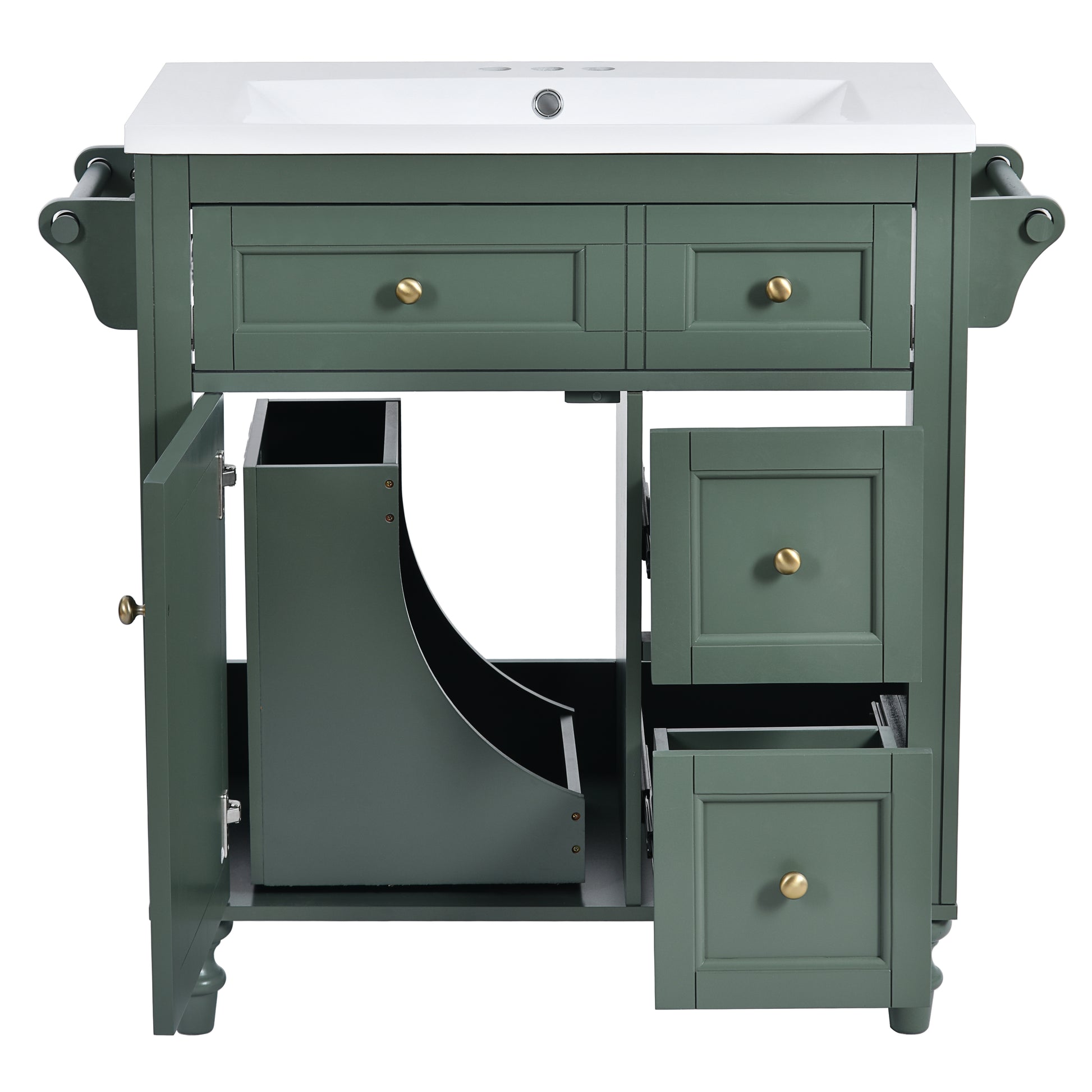 30'' Bathroom Vanity With Top Sink, Modern Bathroom Storage Cabinet With 2 Drawers And A Tip Out Drawer, Single Sink Bathroom Vanity Same As Sw000143Aaf Green Bathroom Modern Solid Wood Mdf Resin