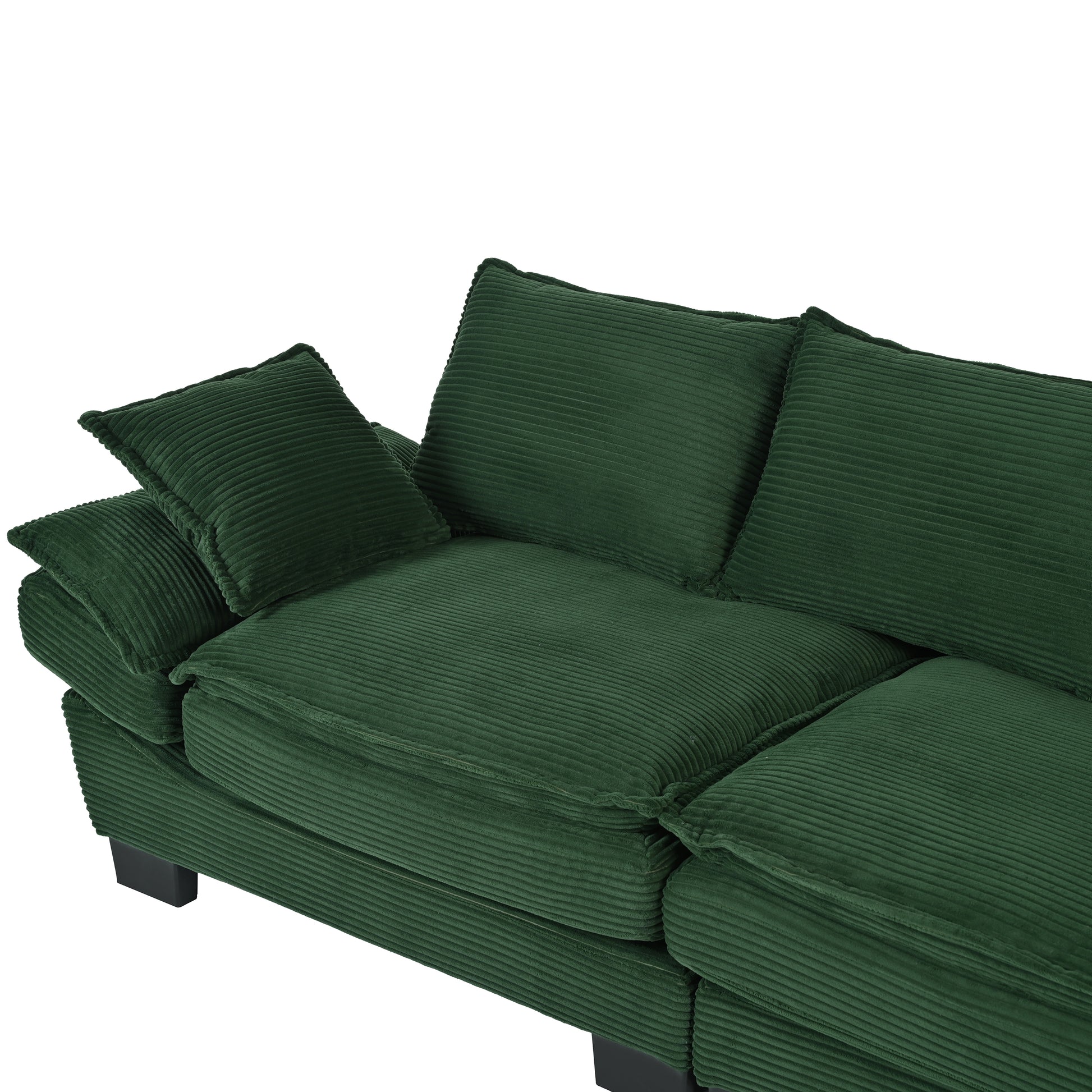 85.4" Modern Curved Sofa, Back Upholstered Couch With 2 Decorative Throw Pillows, Corduroy Fabric Couch For Living Room, Bedroomapartment Dark Green Corduroy 2 Seat