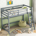 Twin Size High Loft Bed With Inclined Ladder, Guardrails,Grey Twin Grey American Design Pine