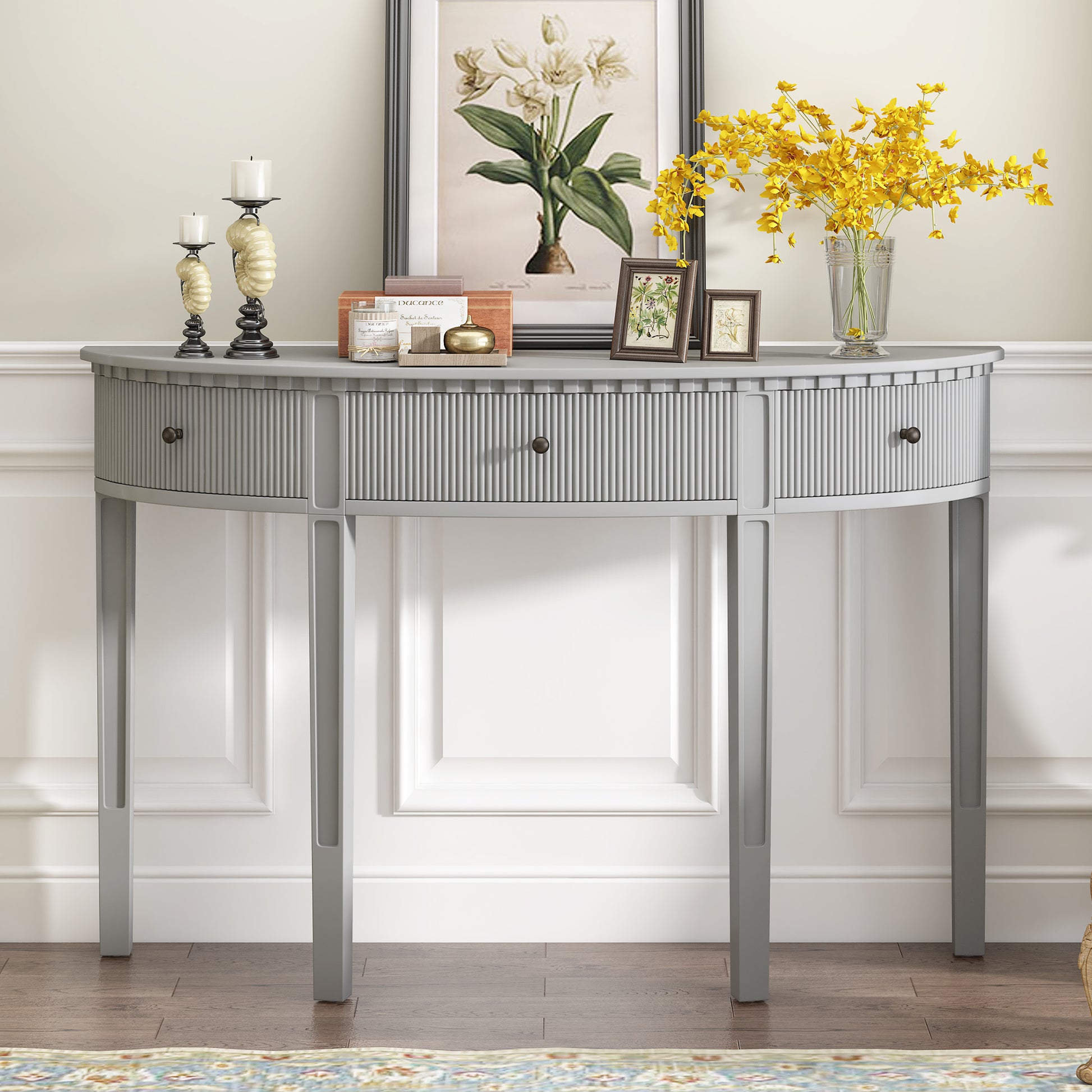 Distinctive Features Of Pine Veneer Console Table With Vertical Stripe Drawer Fronts And Four Legs Antique White Primary Living Space Antique,Minimalist Drawers Mdf