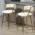 Set Of 2 26'' Counter Height Bar Stools Corduroy Kitchen Island Counter Bar Stool With Back,Golden Chromed Base And Footrest Beige Beige Kitchen Modern Foam Corduroy