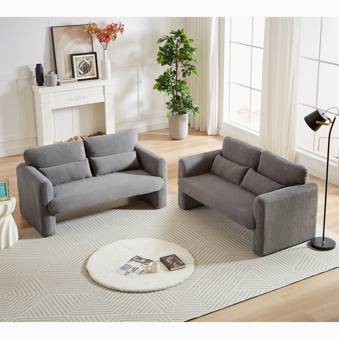 60"Corduroy Fabric Loveseat Sofa With 60"Loveseat Sofa, Modern Sofa With Support Pillow, For Apartment, Office, Living Room & Bedroom Grey Corduroy 2 Seat