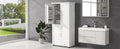 Tall And Wide Bathroom Floor Storage Cabinet, Bathroom Storage Unit, Freestanding Cabinet With 4 Doors, Adjustable Shelves, White White Mdf