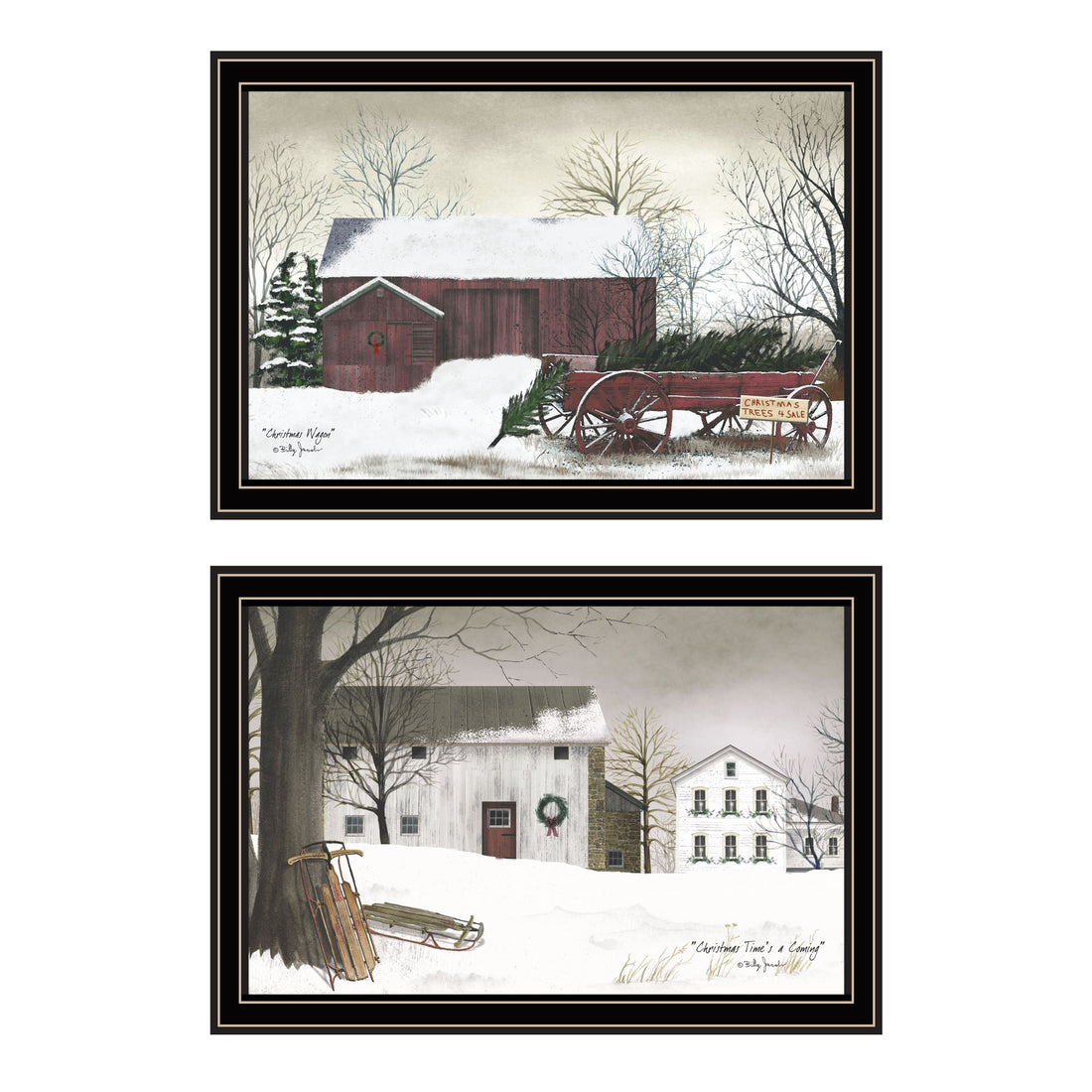 2 Piece Vignette Christmas Time With Family Black Framed Wall Art For Living Room, Bedroom Wall Art Print For Home Decor By Billy Jacobs Multi Wood Paper