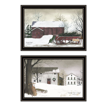 2 Piece Vignette Christmas Time With Family Black Framed Wall Art For Living Room, Bedroom Wall Art Print For Home Decor By Billy Jacobs Multi Wood Paper