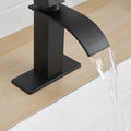 Matte Black Waterfall Single Handle Low Arc Bathroom Faucet With Drain Matte Black Brass