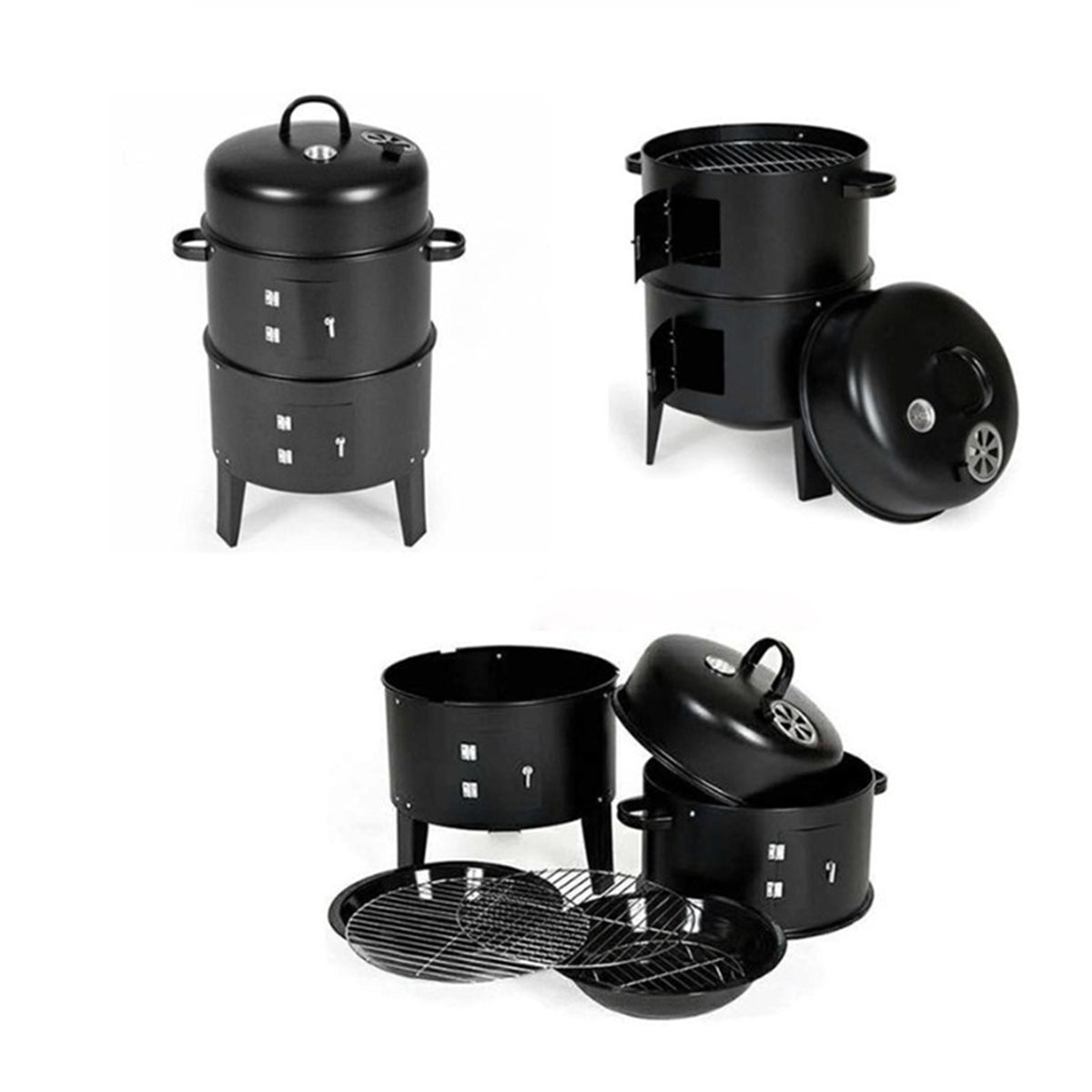 Outdoor Double Layer Grill, Charcoal Wood Fired Braising And Smoking Stove Black Garden & Outdoor American Traditional Steel