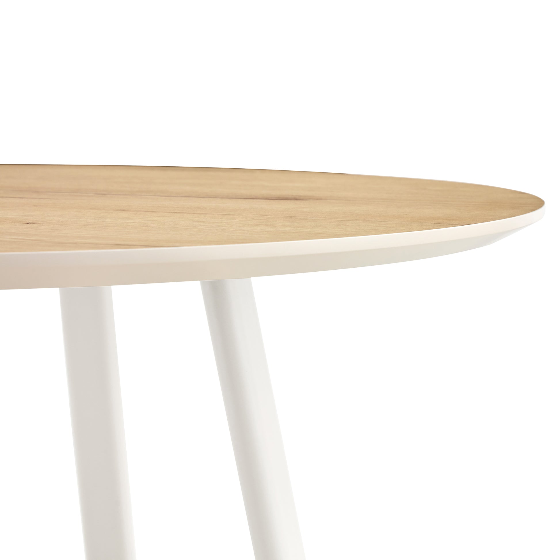 A Modern And Minimalist Circular Dining Table With A 42 Inch Diameter Wood Colorer Patterned Tabletop And White Metal Legs. Suitable For Restaurants, Living Rooms, And Conference Rooms. Brown White Mdf Metal