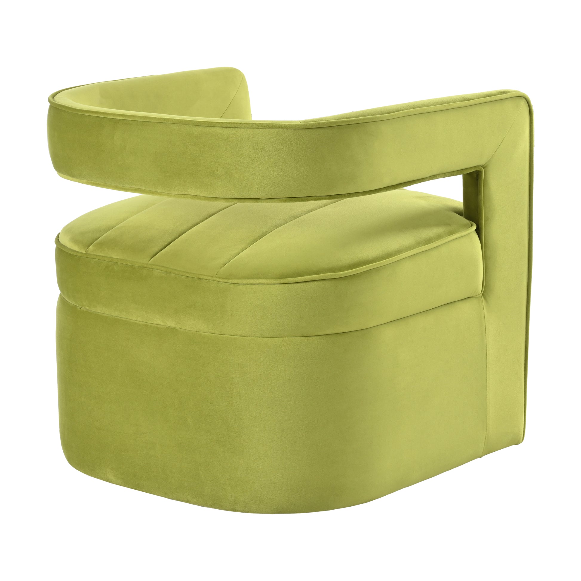 Modern Velvet Accent Chair With Ribbed Detail, Luxury Curved Fully Upholstered Accent Chair, Green No Assembly Needed Green Velvet