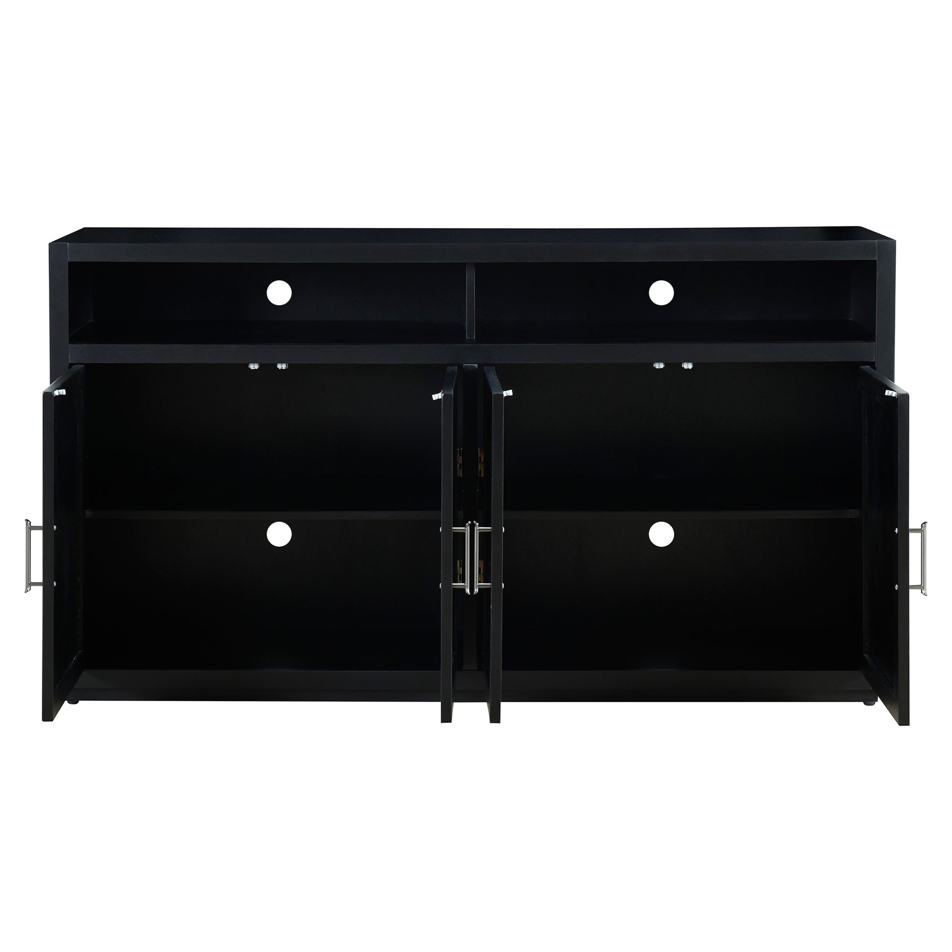 4 Door Classic Sideboard With Open Storage And Adjustable Shelves Perfect For Kitchens, Living Rooms Black Black Mdf