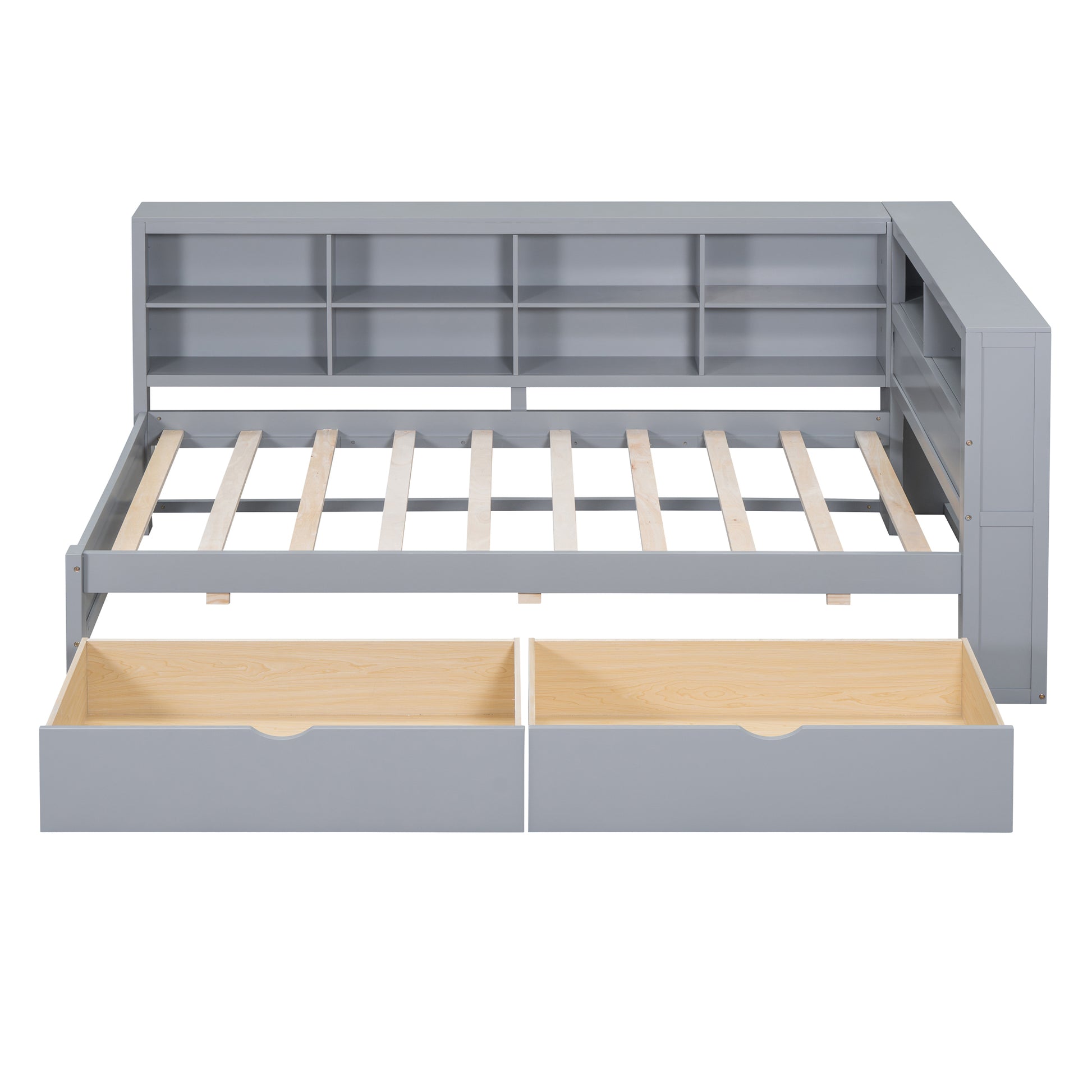 Wooden Twin Size Daybed With 2 Drawers, Daybed With Storage Shelf And Usb Charging Ports,Grey Twin Grey Wood