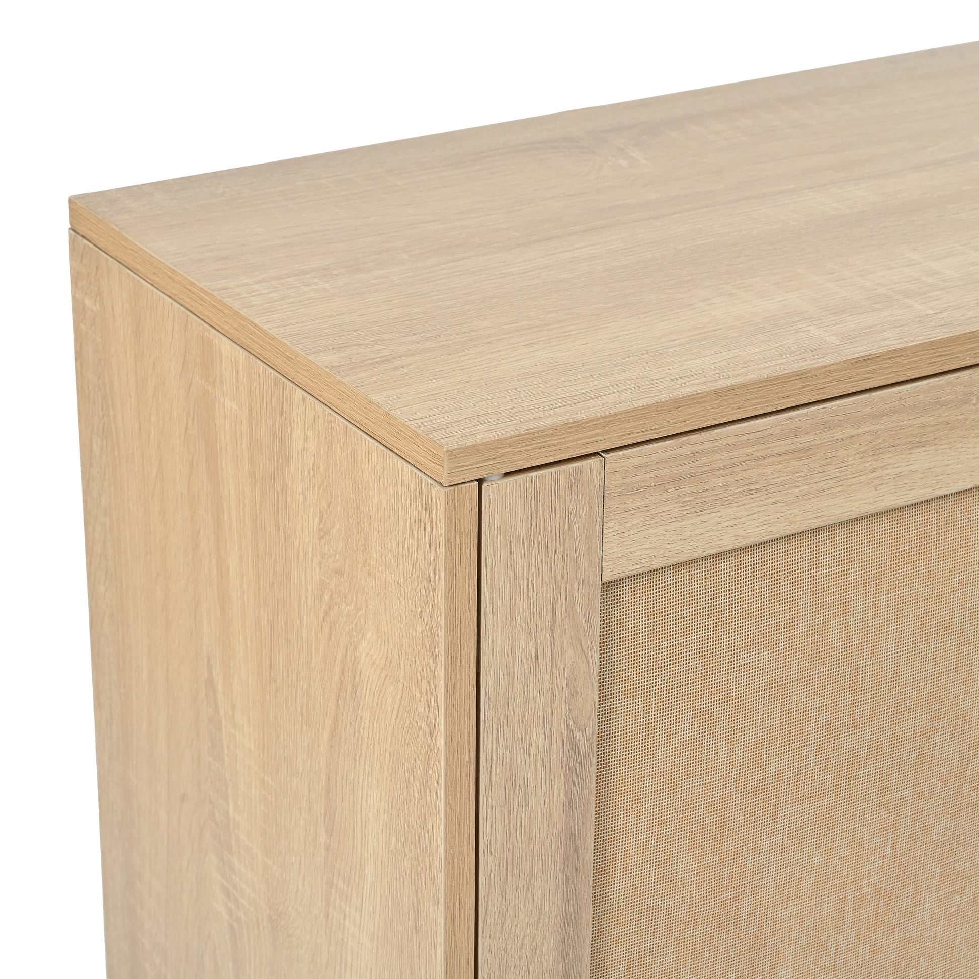 Rattan Shoe Cabinet With Adjustable Shelves, 5 Tier Shoe Storage Cabinet With Doors & Bottom Cubby, Wooden Shoes Rack Organizer For Entryway, Natural Natural Wood Mdf Metal