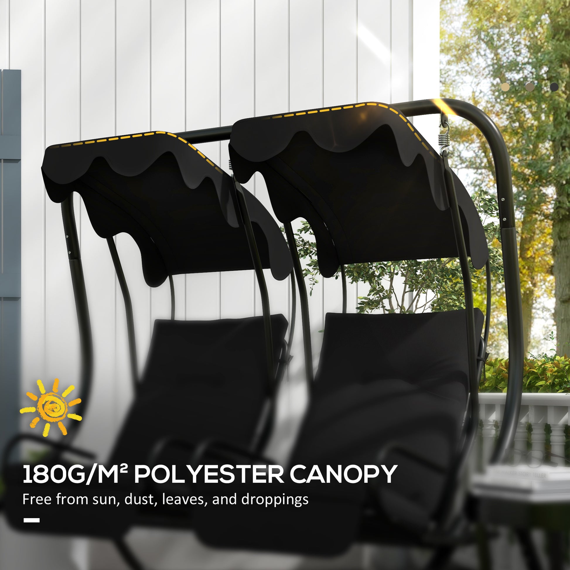 Outsunny 2 Seater Swing Canopy Replacement With Tubular Framework, Outdoor Swing Sunshade Top Cover Canopy Only , Black Black Polyester