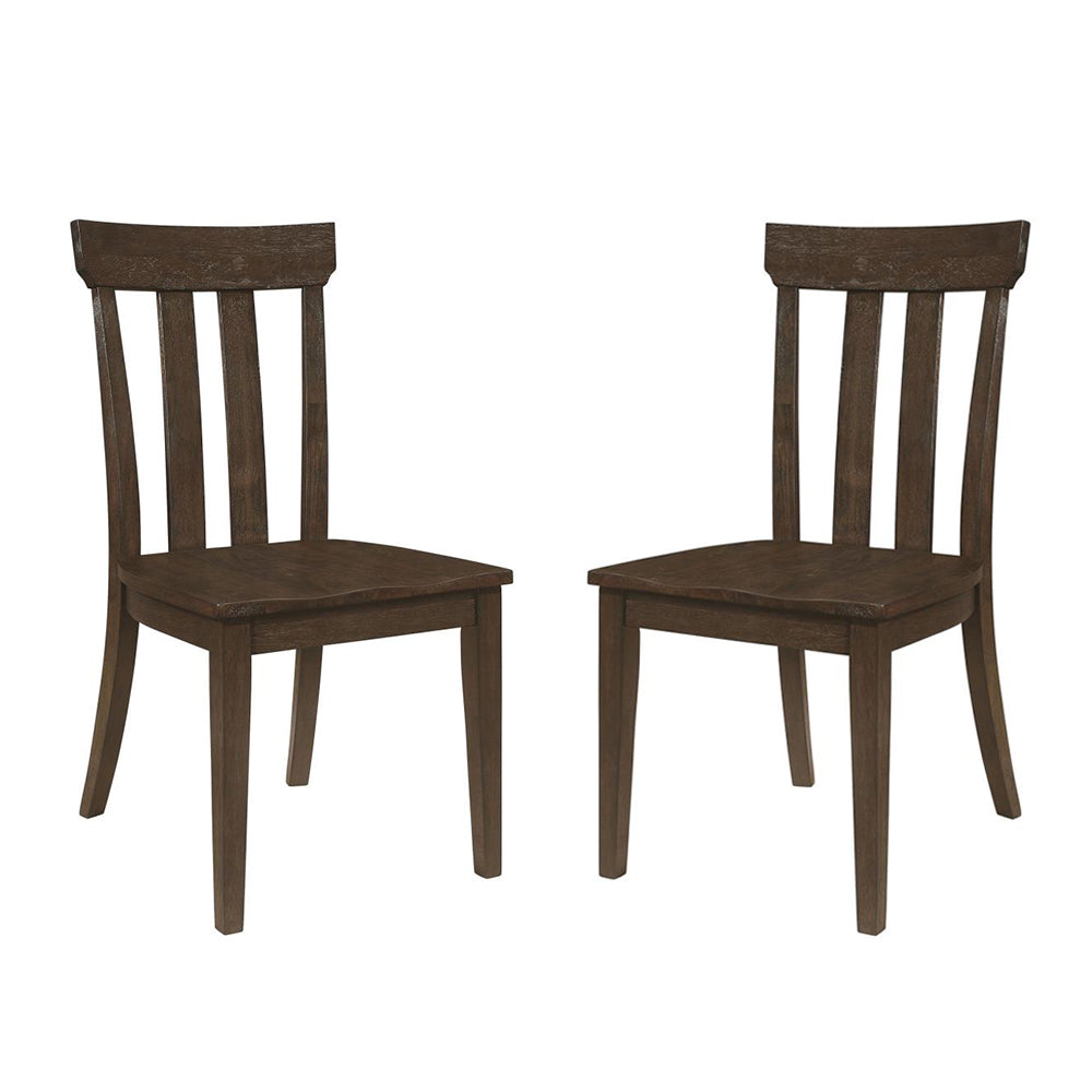 Set Of 2 Slat Back Wooden Dining Chairs, Brown Oak Brown Oak Dining Room Dining Chairs Slat Back Set Of 2 Mdf