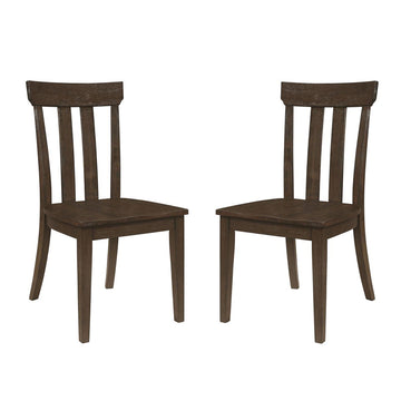 Set Of 2 Slat Back Wooden Dining Chairs, Brown Oak Brown Oak Dining Room Dining Chairs Slat Back Set Of 2 Mdf