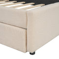 Teddy Fleece Twin Size Upholstered Platform Bed With Trundle, Beige Twin Beige Fleece