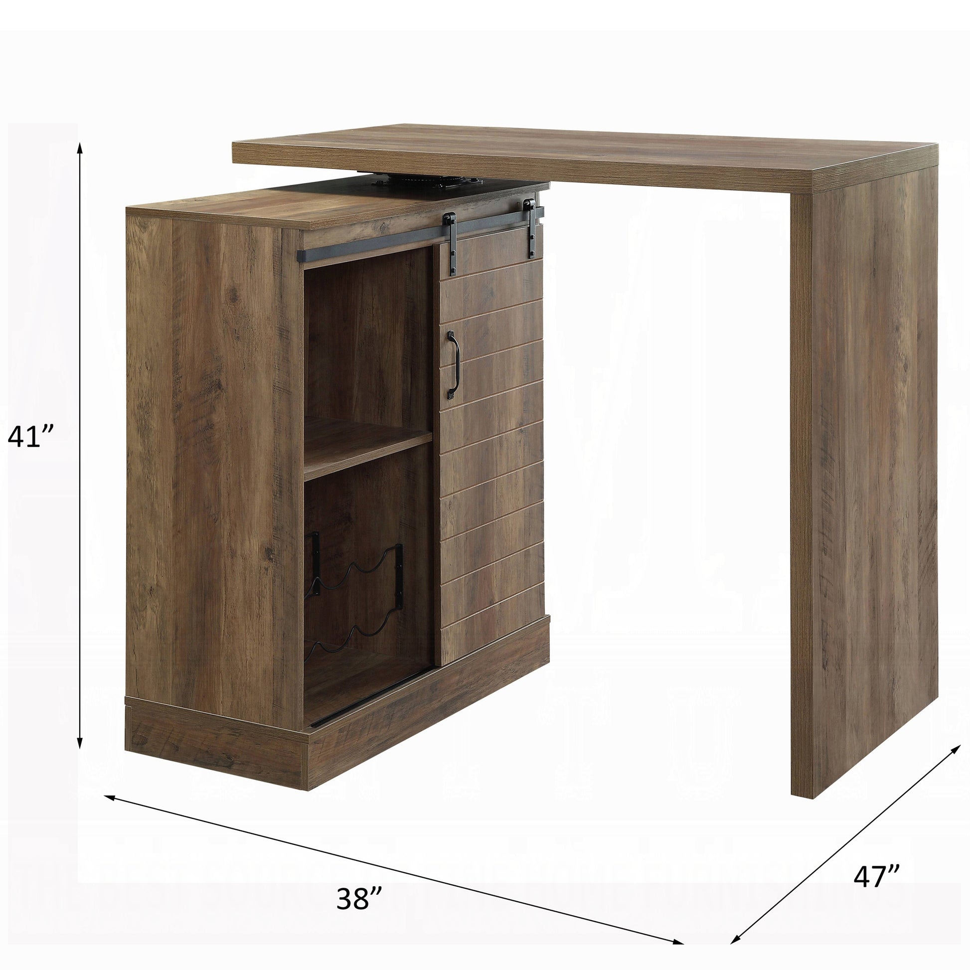 Rustic Oak 9 Bottle Bar Table With Sliding Barn Door Rustic Dining Room Rectangular Paper Composite