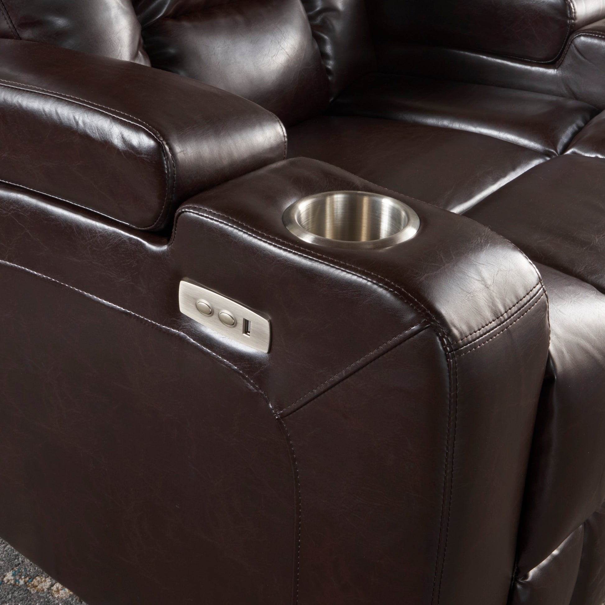 33" Wide Power Standard Recliner Chair With Arm Storage With Usb Brown Pu