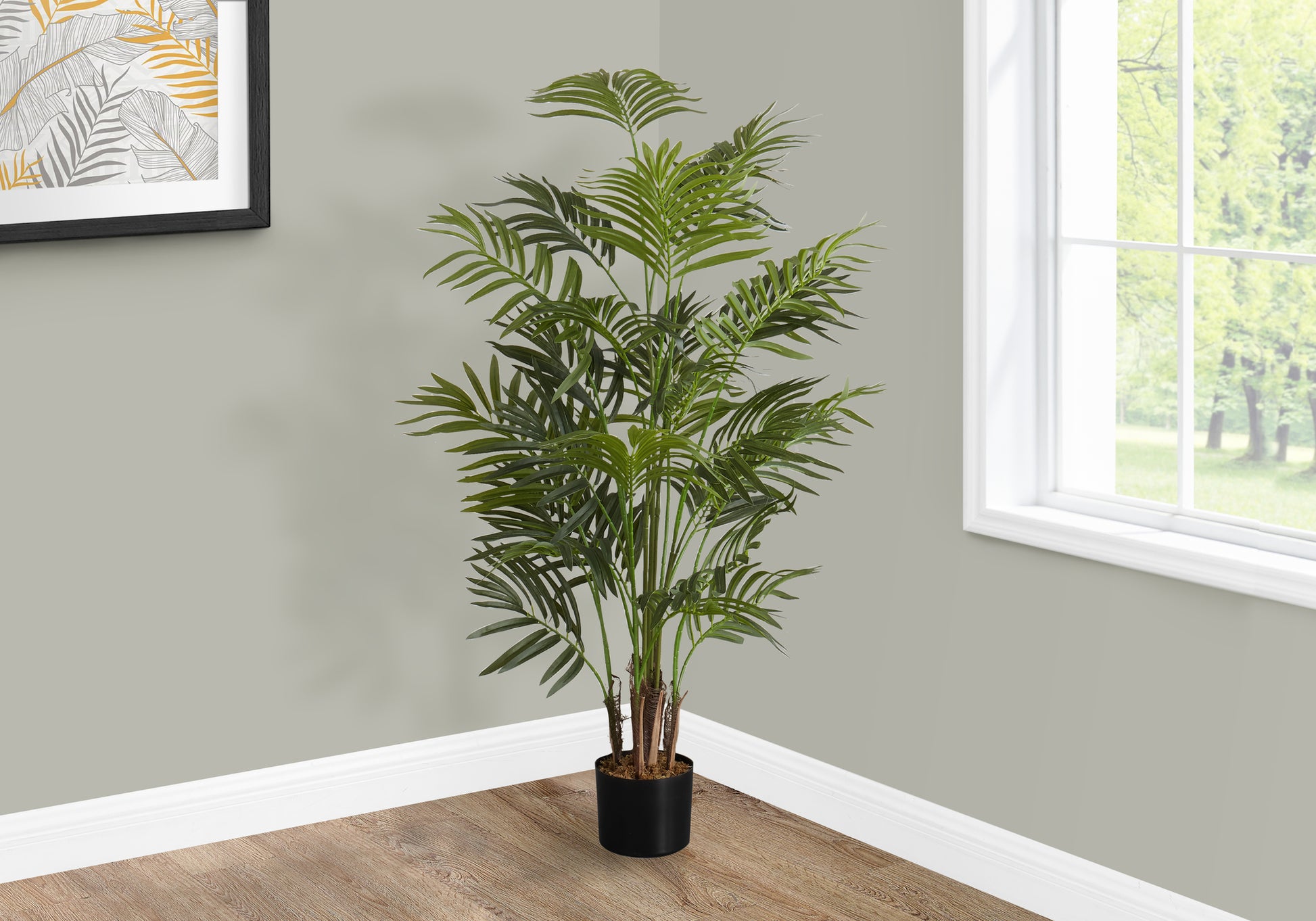 Artificial Plant, 47" Tall, Areca Palm Tree, Indoor, Faux, Fake, Floor, Greenery, Potted, Real Touch, Decorative, Green Leaves, Black Pot Green Plastic