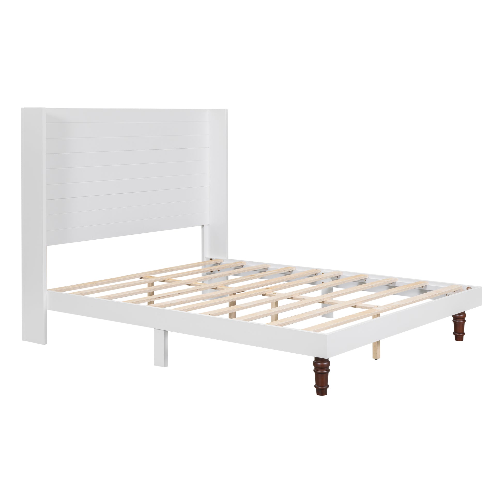 Stylish High Headboard Bed, 54 "High Headboard, High Quality, Comfortable High Back Design Ideal For Reading Or Relaxing, Queen Size, White Box Spring Not Required White Mdf