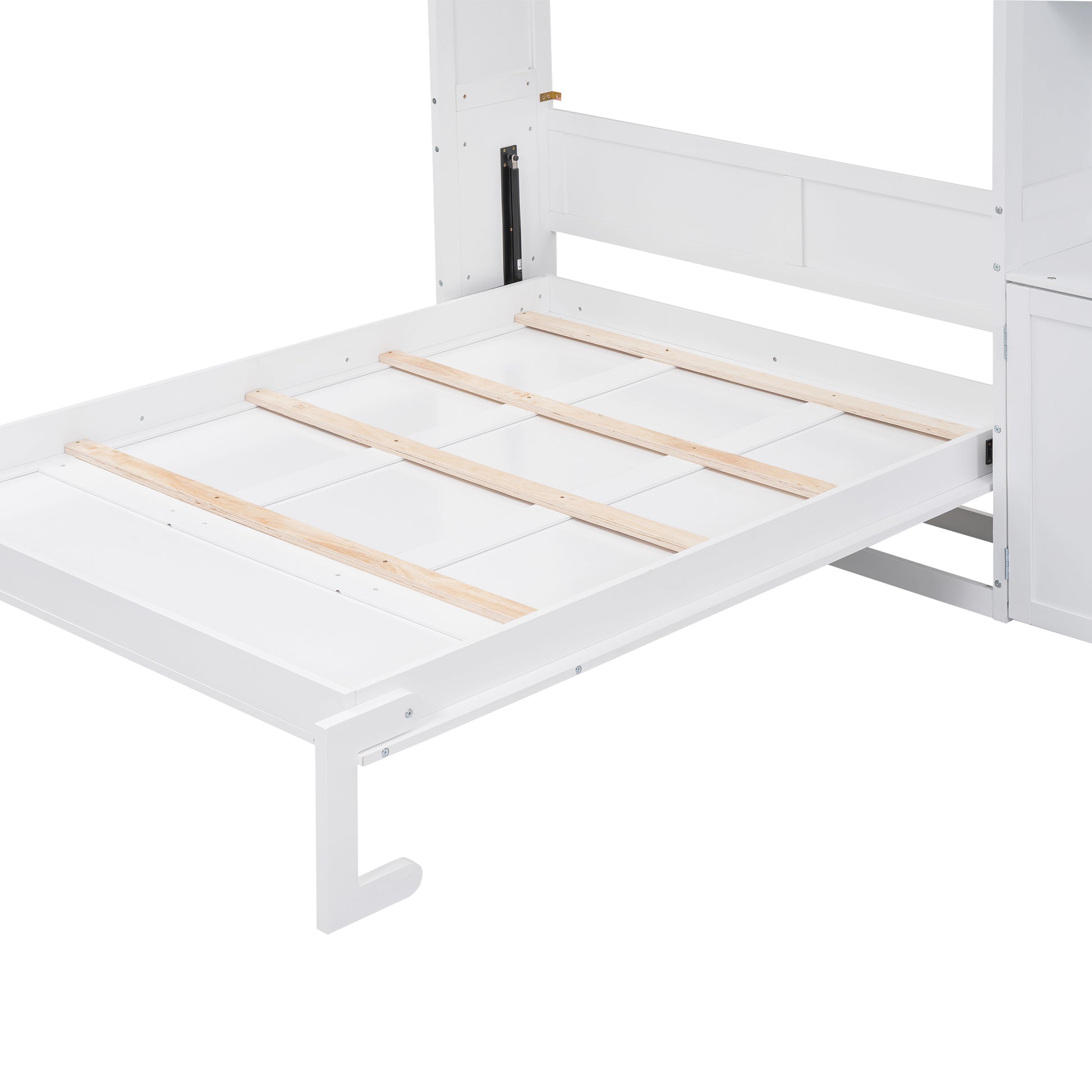 Full Size Murphy Bed With Multiple Storage Shelves And A Cabinet, White Box Spring Not Required Full White Wood Bedroom Murphy Solid Wood Mdf