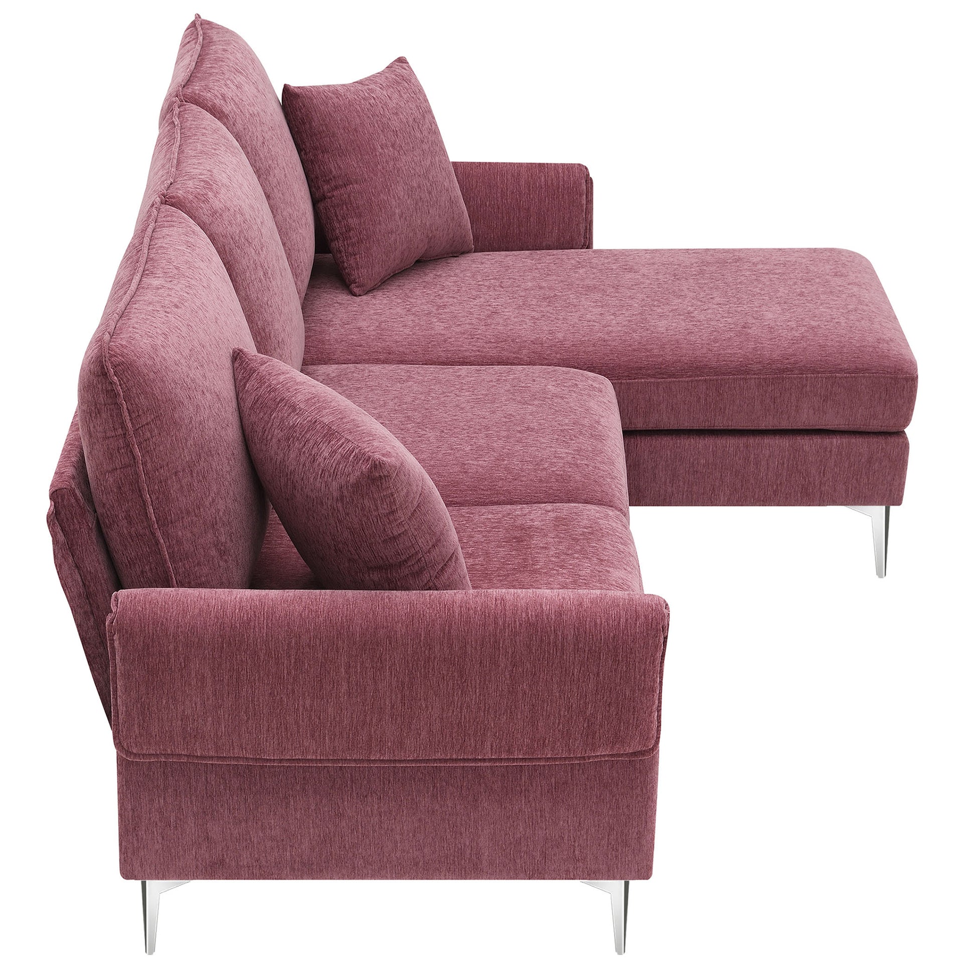 84 "Modern Chenille L Shaped Sofa With Reversible Lounge,Convertible Sectional Couch Set,4 Seat Indoor Furniture With Reversible Chaise,Fit For Living Room, Apartment 2 Pillows Pink Chenille 4 Seat