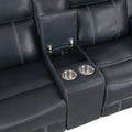 Modern Living Room Furniture 3Pc Reclining Sofa Set Bluefaux Leather Upholstery Sofa Loveseat Swivel Reclining Chair, Cup Holders, Power Outlets, Usb Ports Blue Faux Leather Wood Primary Living Space Modern Plywood,Solid Wood 6 Seat