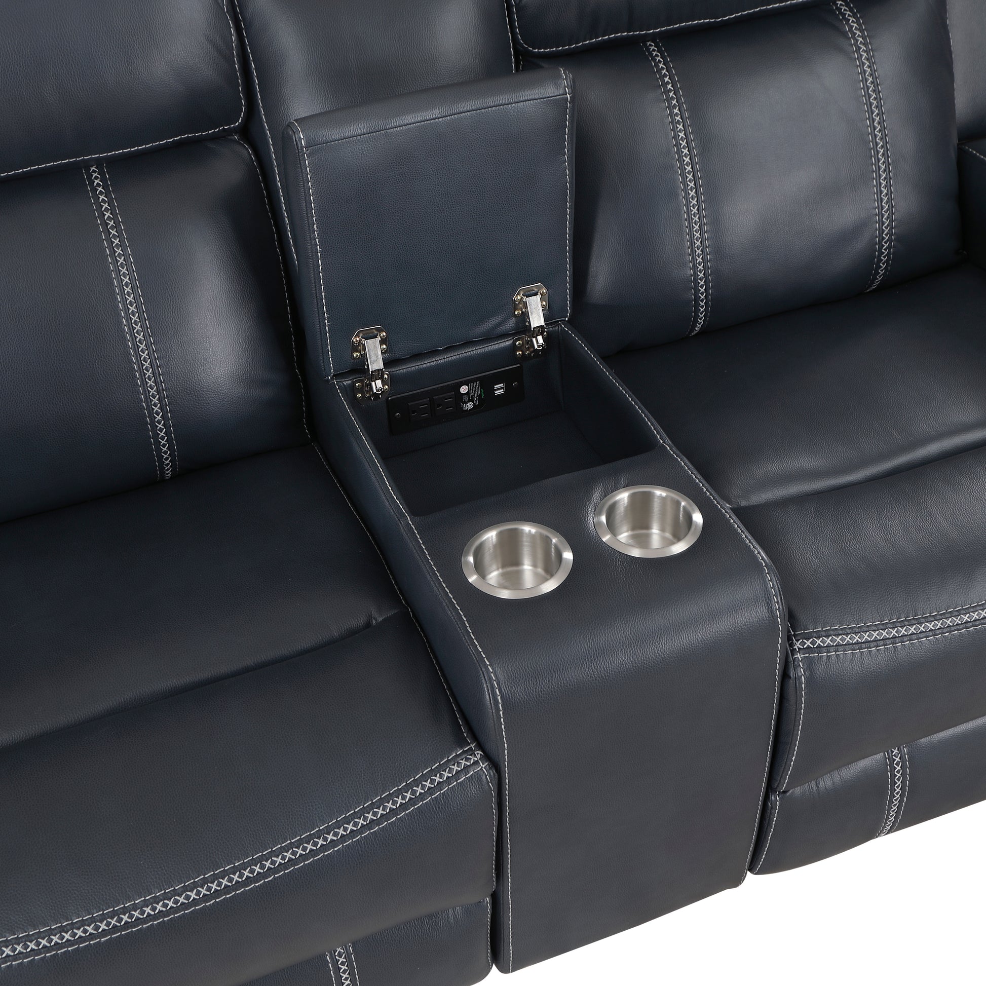 Modern Living Room Furniture 3Pc Reclining Sofa Set Bluefaux Leather Upholstery Sofa Loveseat Swivel Reclining Chair, Cup Holders, Power Outlets, Usb Ports Blue Faux Leather Wood Primary Living Space Modern Plywood,Solid Wood 6 Seat