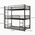 Triple Twin Bunk Beds, Twin Over Twin Over Twin Metal Bunk Bed Platform Frame, Two Attached Ladders, Easy Access Guard Rail, No Box Spring Need Black Box Spring Not Required Twin Black Metal Bedroom