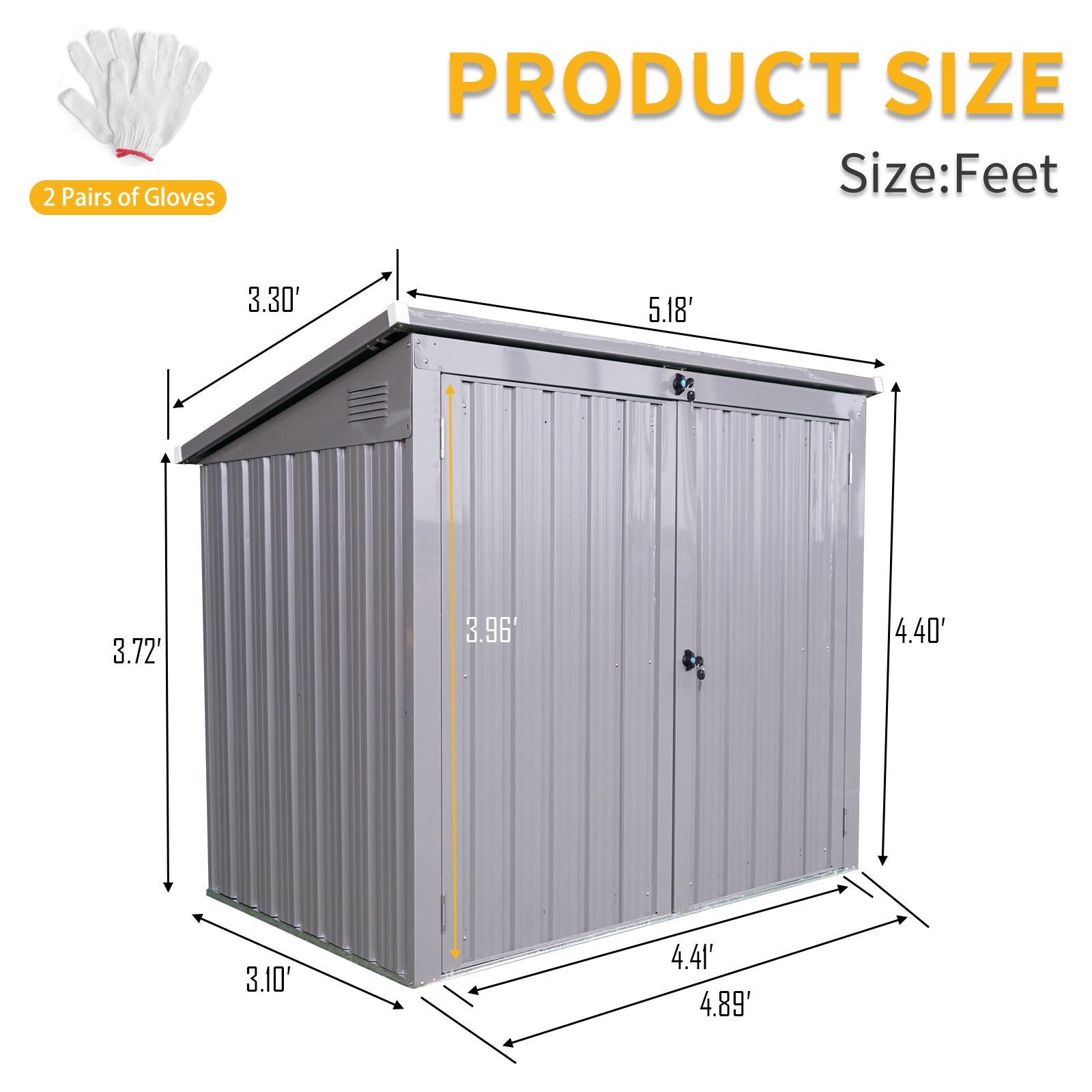 Garbage Bin Shed Stores 2 Trash Cans Metal Outdoor Bin Shed For Garbage Storage,Stainless Galvanized Steel, Bin Shed For Garden Yard Lawn Gray Gray Metal