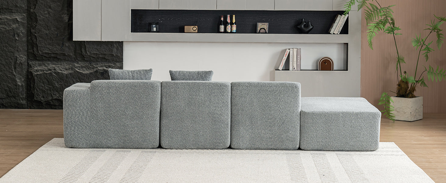 116.5" Sectional Sofa Full Compressed Sofa Couch Free Combined Sofa For Living Room, Grey Grey Foam Polyester 4 Seat