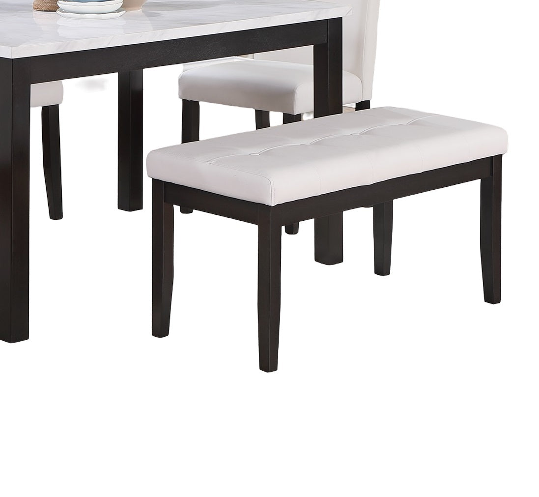 Classic Stylish 5Pc Dining Set Kitchen Dinette Faux Marble Top Table Bench And 3X Chairs White Faux Leather Cushions Seats Dining Room Upholstered Chair White Solid Back Seats 4 Wood Dining Room 48 Inches Contemporary,Modern,Transitional 4 Leg