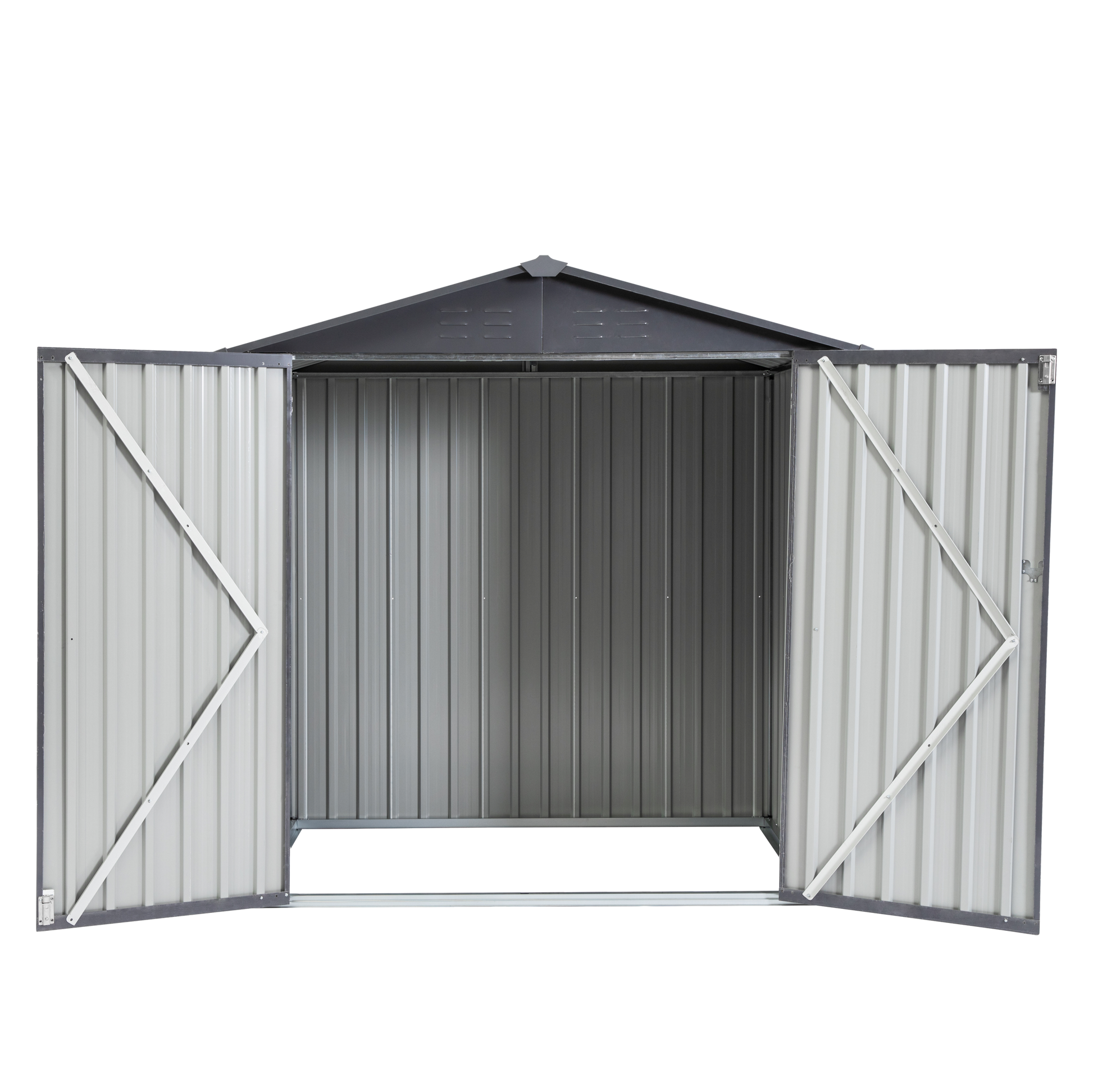 Xwt014 Garden Metal Storage Shed Gray White 6X4X6Ft Outdoor Storing Tools Rainproof Hinge Door Version Grey Metal