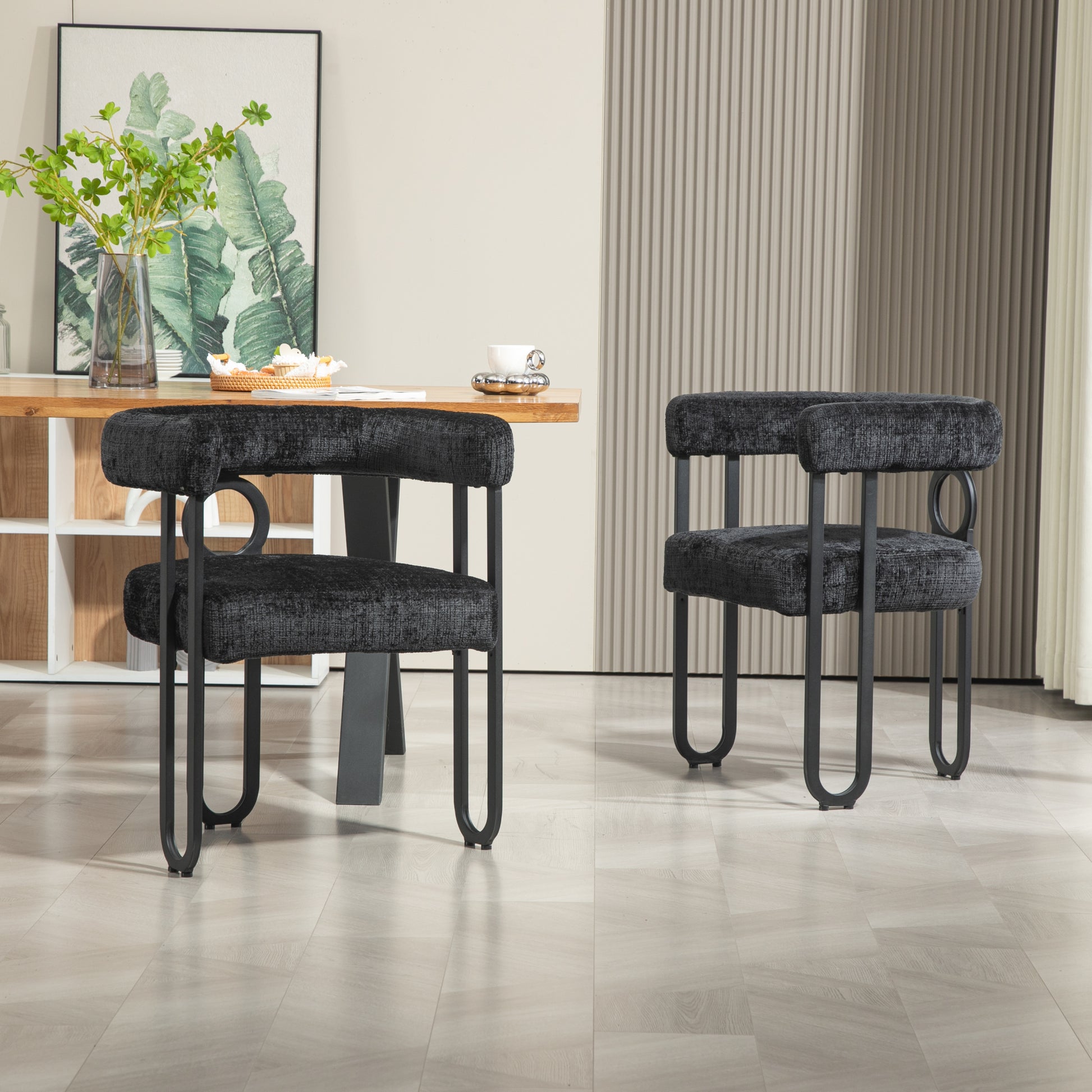 Coolmore Contemporary Designed Velvet Fabric Upholstered Accent Dining Chair Barrel Side Chairs Kitchen Armchair For Living Room Set Of 2 Black Chenille Black Foam Chenille