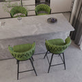 Bar Chair Suede Woven Bar Stool Set Of 4,Black Legs Barstools No Adjustable Kitchen Island Chairs,360 Swivel Bar Stools Upholstered Bar Chair Counter Stool Arm Chairs With Back Footrest, Green Metal Green Kitchen Dining Chairs Foam Technical Leather