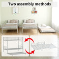 Heavy Duty Sturdy Meta Twin Over Twin With Trundle Bunk Bed L Noise Reduced Safety Guardrail No Box Spring Needed,Gray Silver Twin Gray Silver Metal