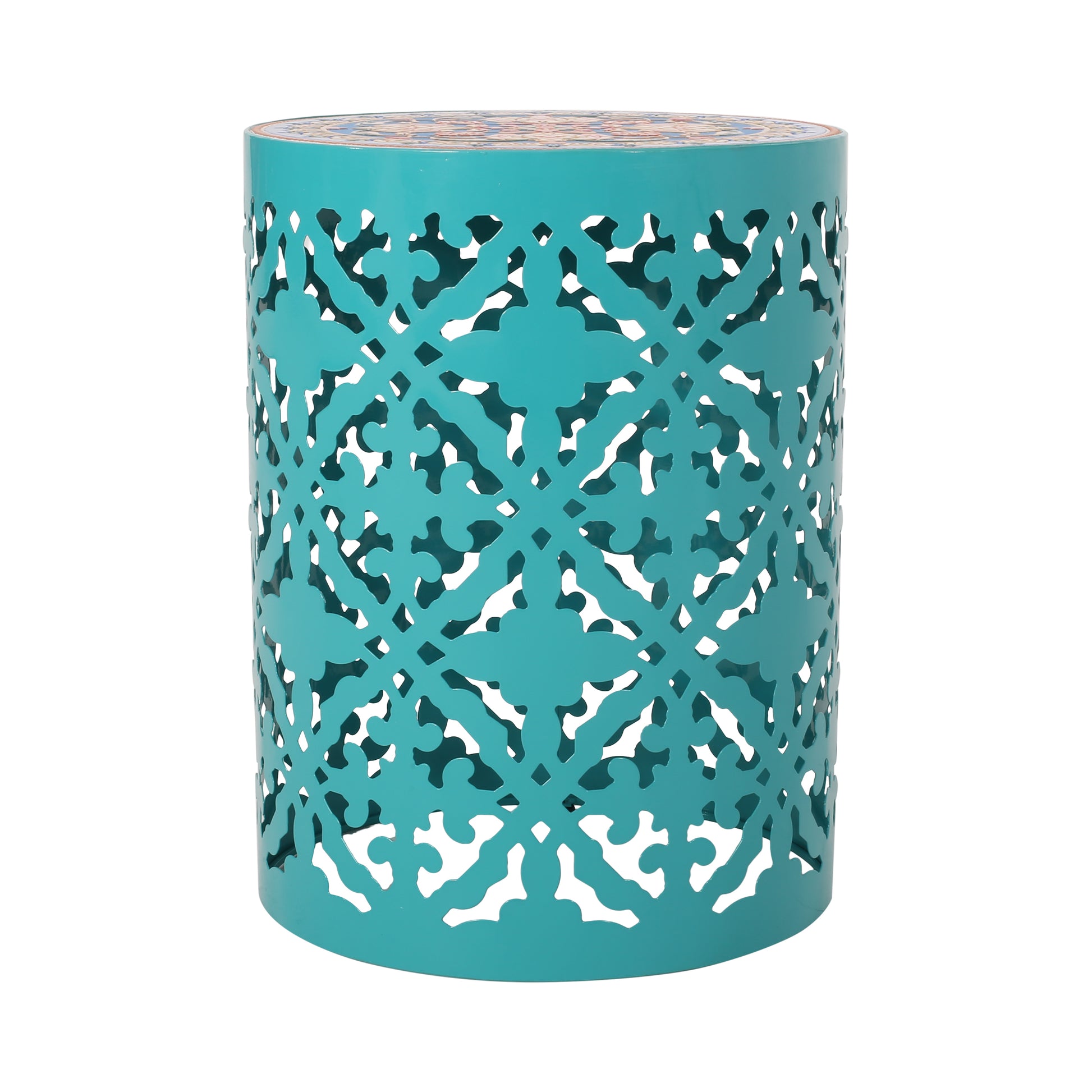 Castana Side Table Teal Rattan Fabric